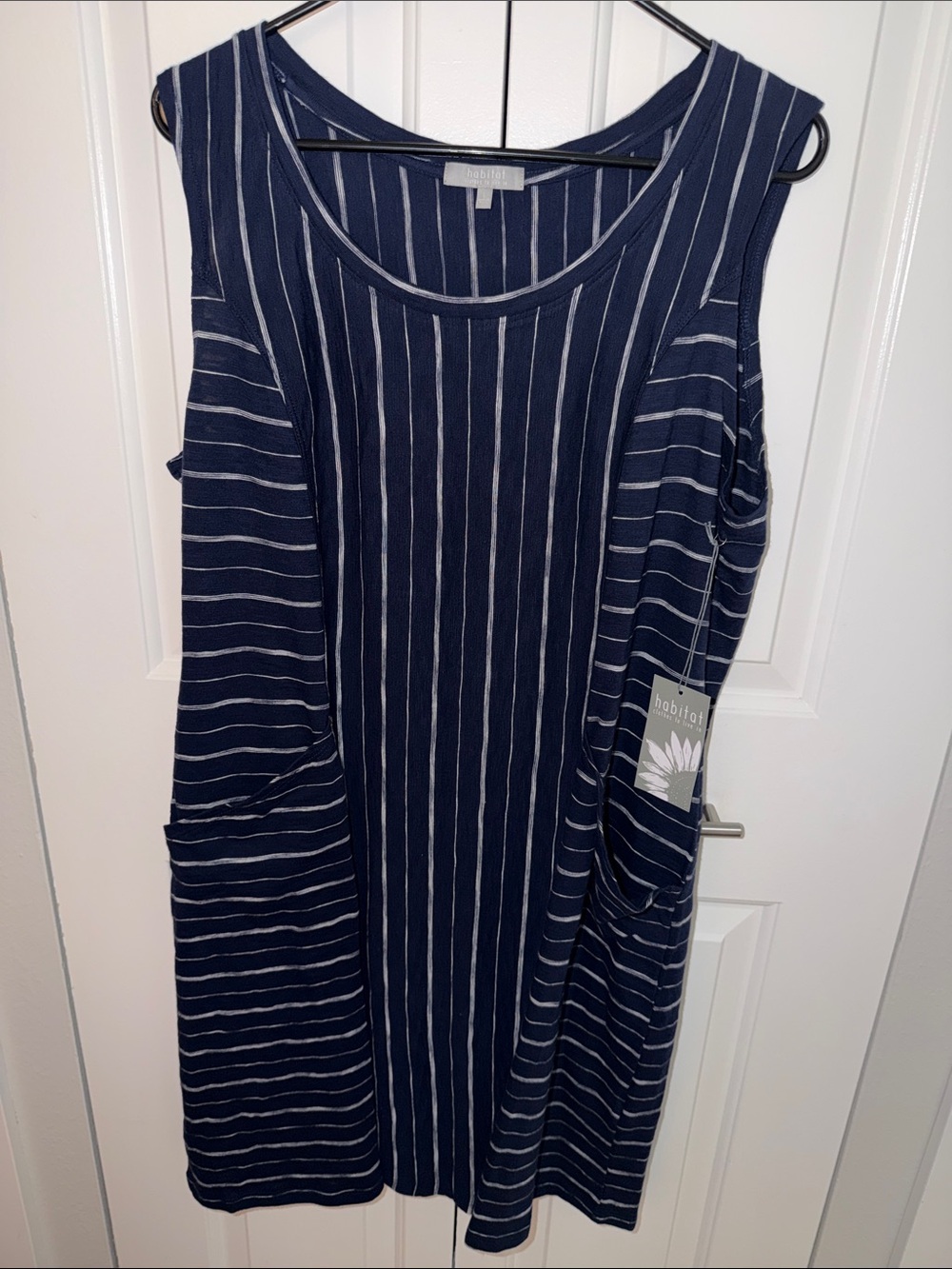 Habitat Striped Navy Sleeveless Dress with Pockets